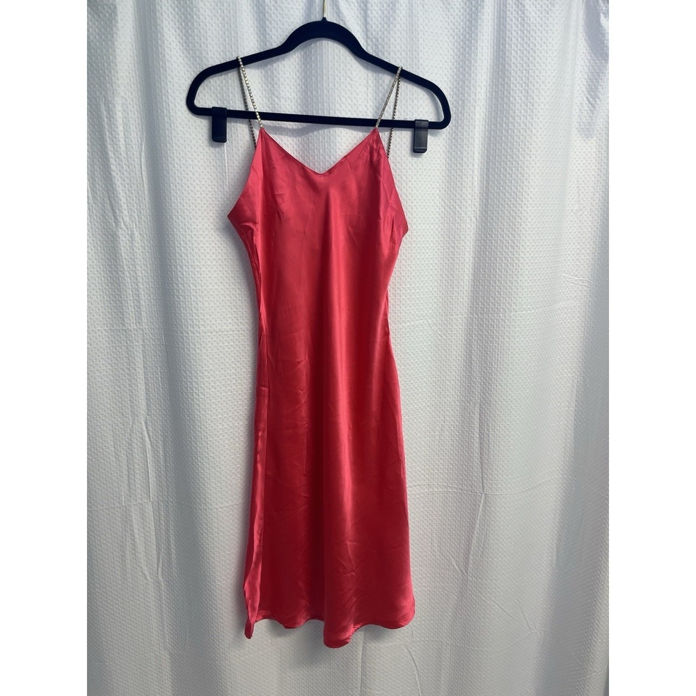 Vtg Avon Fashions 100% Silk Rhinestone Straps Bright Pink Slip Dress Feminine